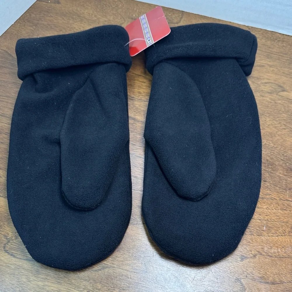NWT Wintergreen Northern Wear Thick Fleece Roll Cuff Mittens, Black, Unisex sz M